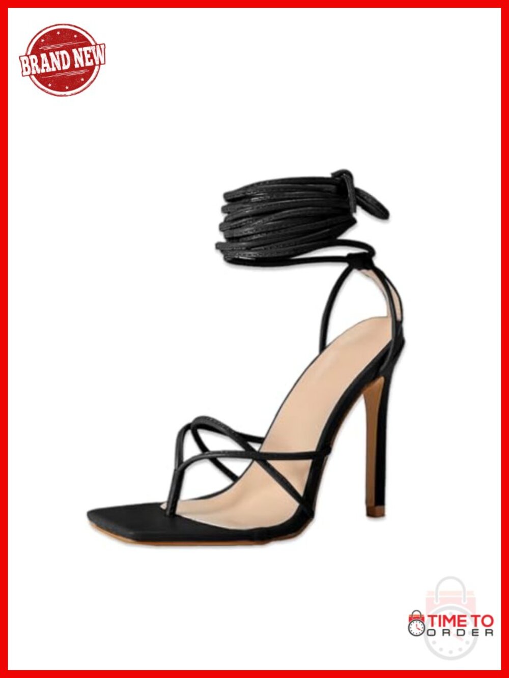 Women's Lace Up Heeled Sandals Square Toe Strappy Ankle Strap Party Shoes